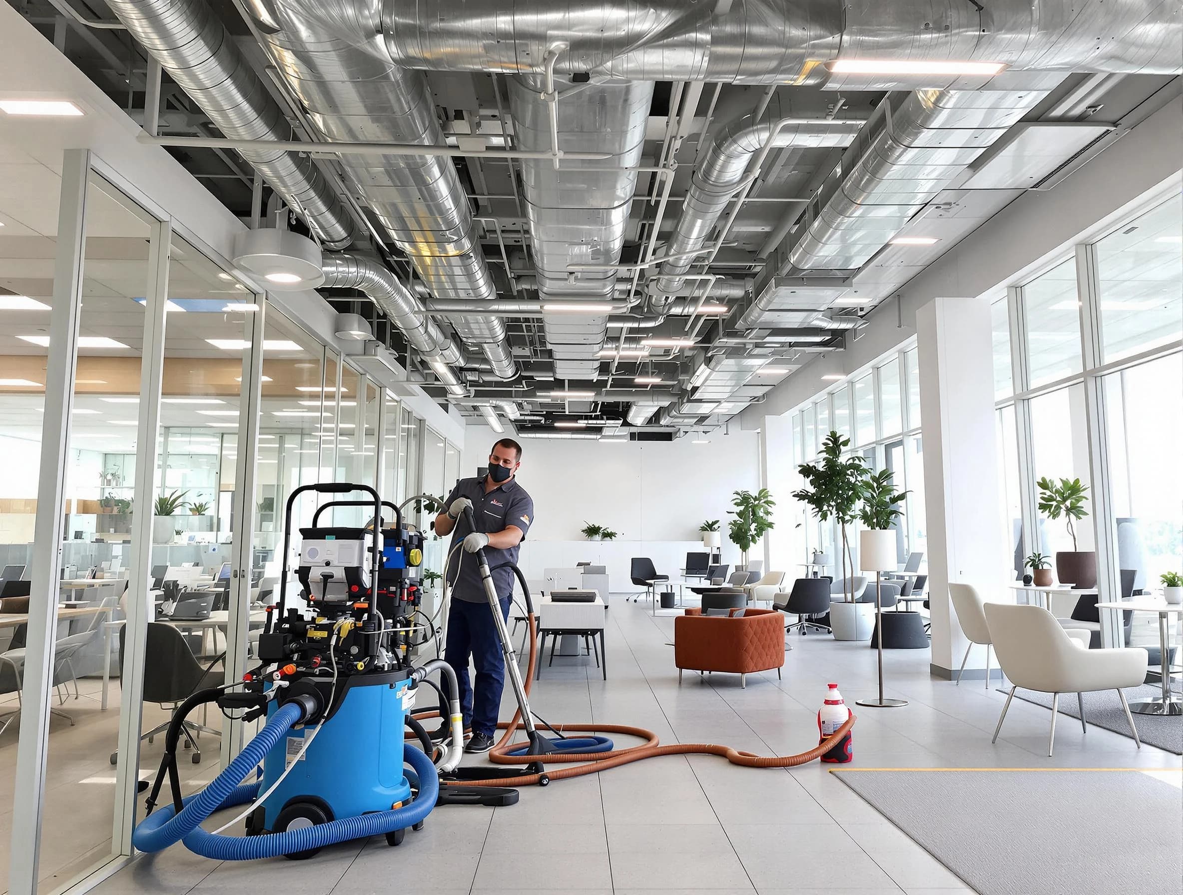 Layton Air Duct Cleaning team conducting comprehensive commercial duct cleaning at a business location in Layton