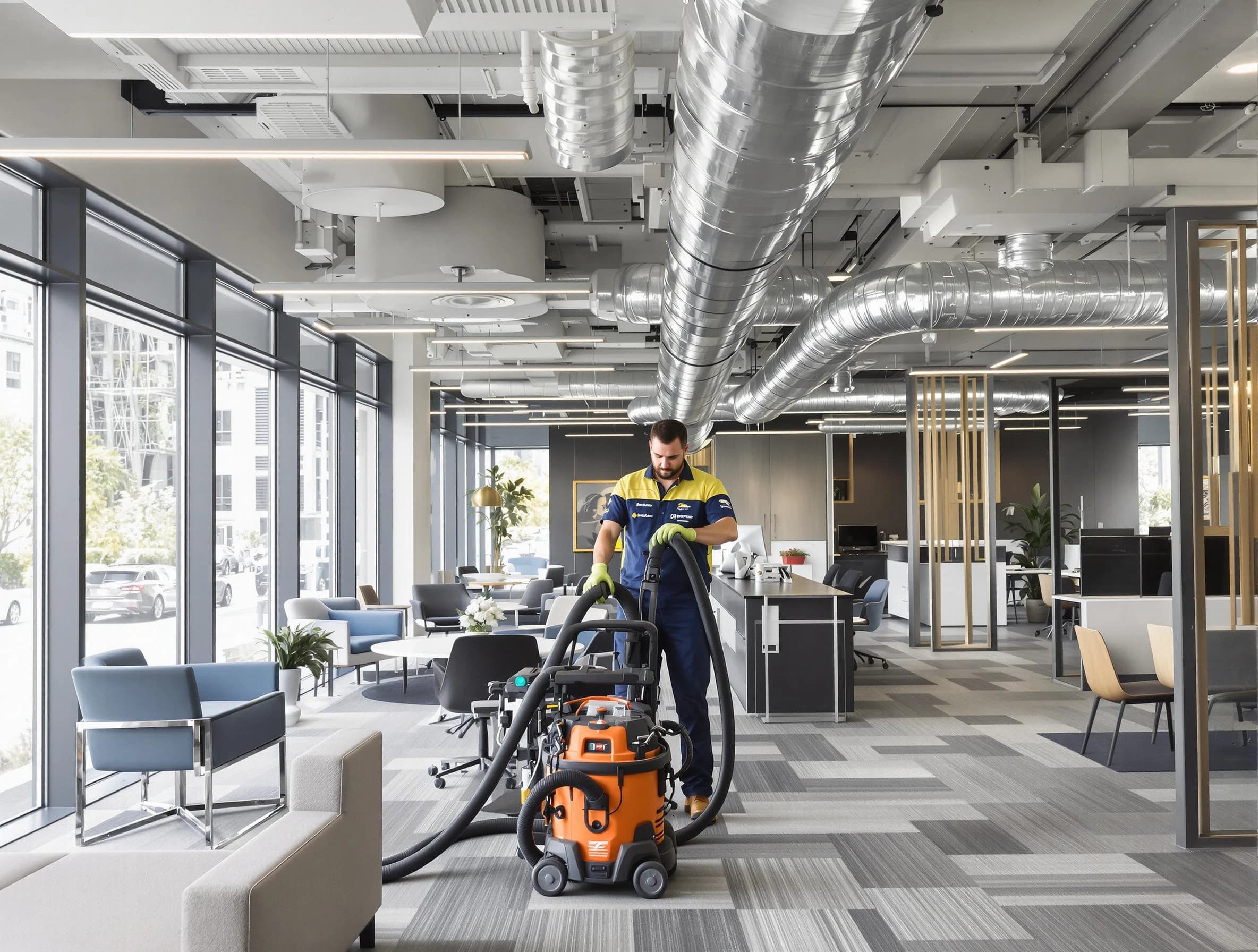 Layton Air Duct Cleaning team performing thorough commercial duct cleaning at a Layton business center